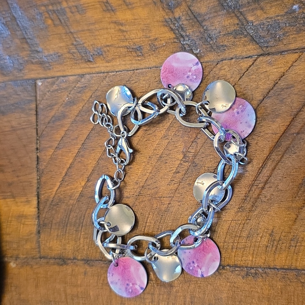 Silver and Pink Charm Bracelet